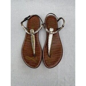 Sam Edelman GIGI Thong Flat Sandal Size 10 Adjustable Gold Bronze Metallic $120